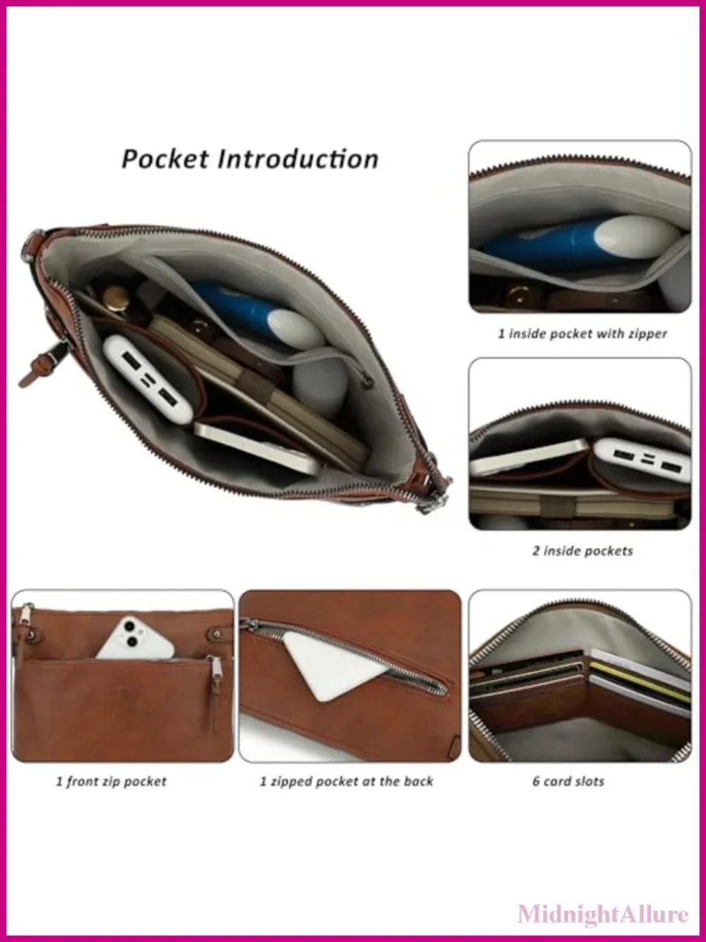 Vegan Leather Hobo Crossbody Bag with Guitar Strap & 6 Card Slots